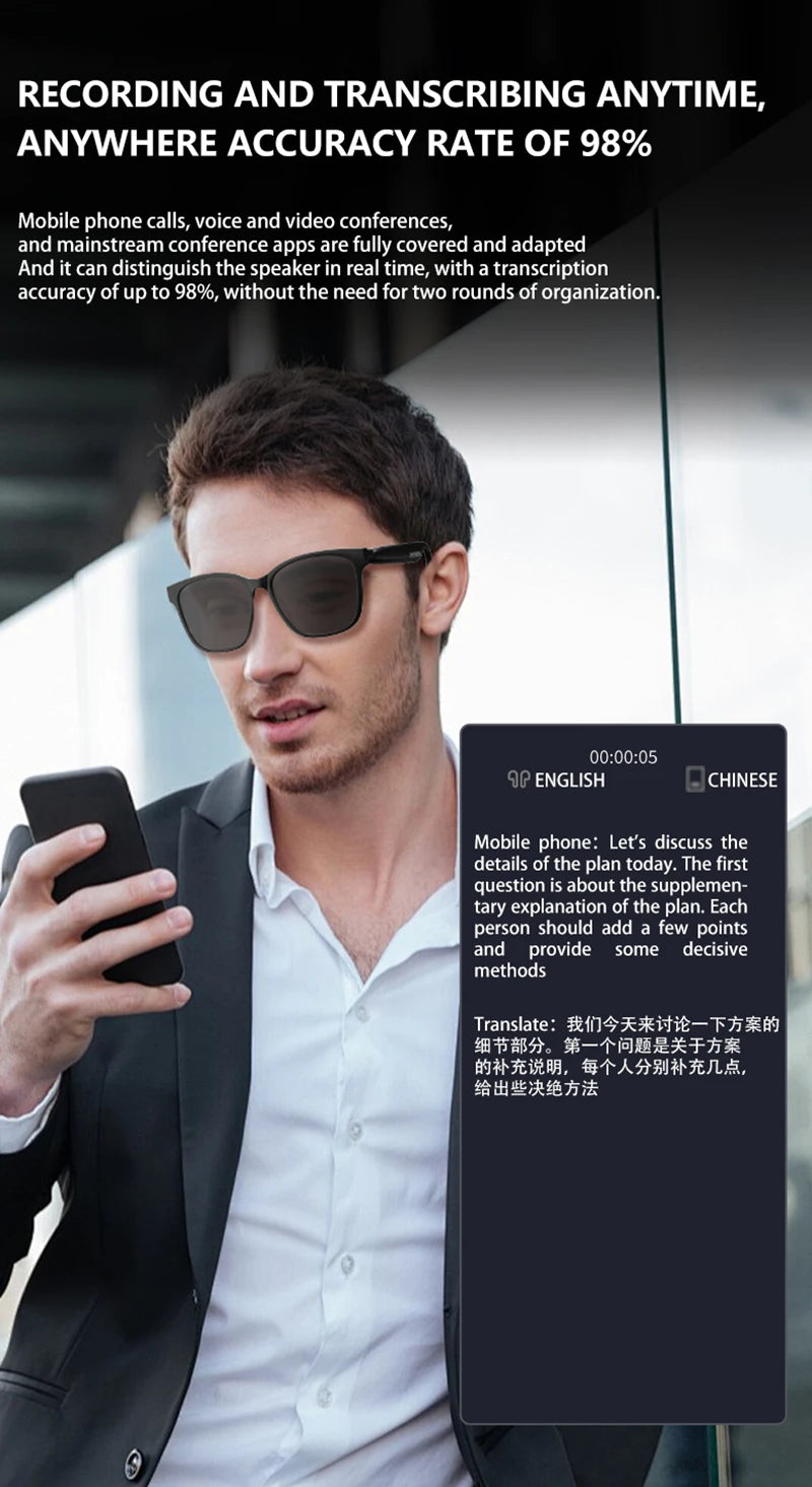 AI Intelligent Translation Wireless Bluetooth Headset Smart Glasses